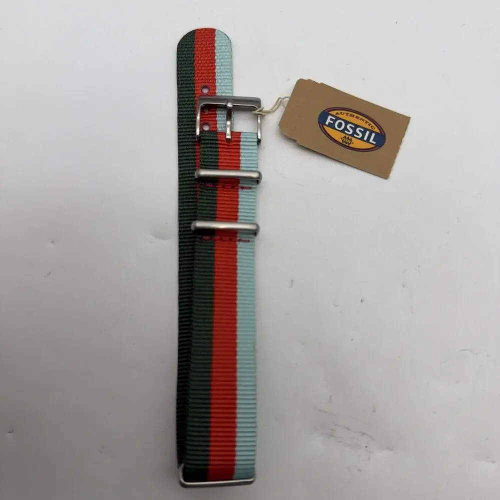 Fossil 18mm lug unisex weaved nylon watch band green orange turquoise S181086